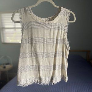 SOLD Striped Tank Top with Frayed Hem and Button Detail